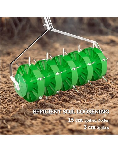 Outsunny Rolling Lawn Aerator, Manual Grass Spike Roller, Heavy Duty Garden Aerator with 3 Piece Detachable Handle and T-bar Gri