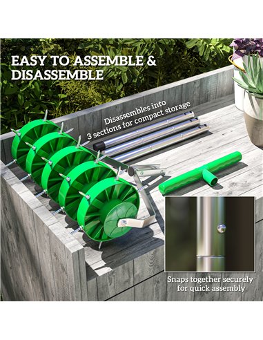 Outsunny Rolling Lawn Aerator, Manual Grass Spike Roller, Heavy Duty Garden Aerator with 3 Piece Detachable Handle and T-bar Gri