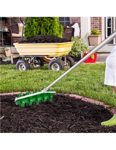 Outsunny Rolling Lawn Aerator, Manual Grass Spike Roller, Heavy Duty Garden Aerator with 3 Piece Detachable Handle and T-bar Gri