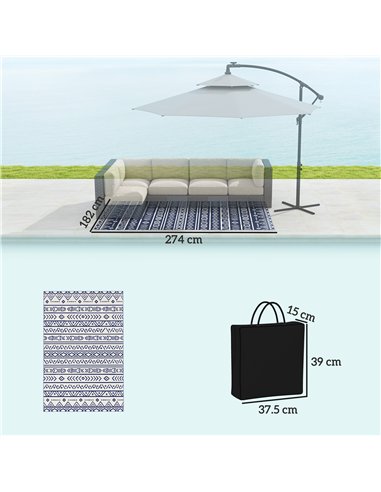 Outsunny Reversible Outdoor Rug with Carry Bag, Waterproof Plastic Straw Mat for Garden, Deck, RV, Picnic, Beach, Camping, 182 x