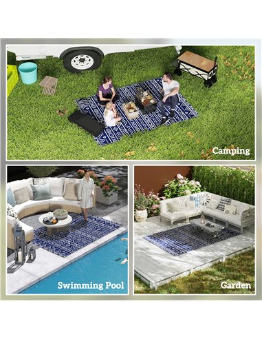 Outsunny Reversible Outdoor Rug with Carry Bag, Waterproof Plastic Straw Mat for Garden, Deck, RV, Picnic, Beach, Camping, 182 x