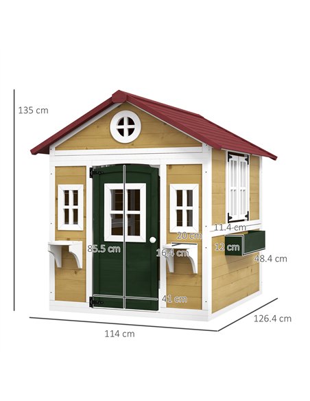 Outsunny Wooden Playhouse with Doors, Windows, Plant Pots, Boxes, for 3-8 Years - Beige - pic 157085 | FastDaddyshop