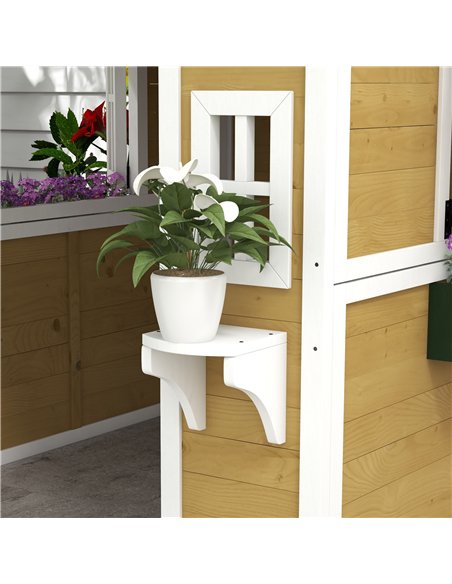 Outsunny Wooden Playhouse with Doors, Windows, Plant Pots, Boxes, for 3-8 Years - Beige - pic 157091 | FastDaddyshop