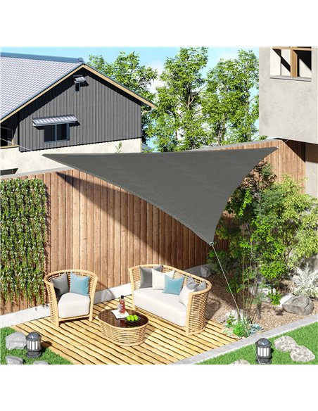 Outsunny 5x5m Triangle Sun Shade Sail Outdoor UV Protection HDPE Canopy w/ Steel Rings Ropes UV Block Outdoor Patio Shelter Grey - pic 157210 | FastDaddyshop