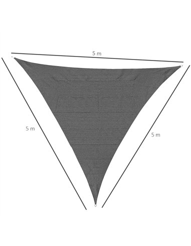 Outsunny 5x5m Triangle Sun Shade Sail Outdoor UV Protection HDPE Canopy w/ Steel Rings Ropes UV Block Outdoor Patio Shelter Grey