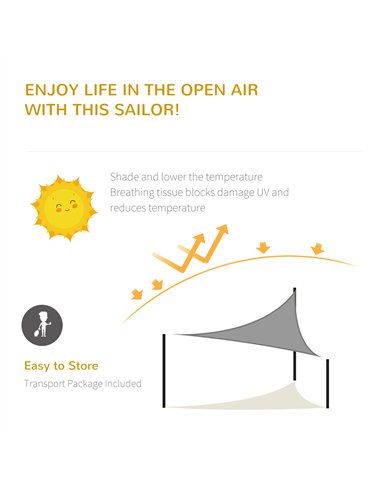 Outsunny 5x5m Triangle Sun Shade Sail Outdoor UV Protection HDPE Canopy w/ Steel Rings Ropes UV Block Outdoor Patio Shelter Grey