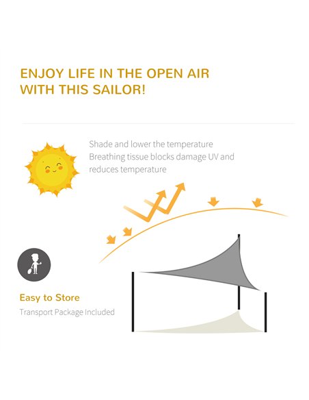 Outsunny 5x5m Triangle Sun Shade Sail Outdoor UV Protection HDPE Canopy w/ Steel Rings Ropes UV Block Outdoor Patio Shelter Grey - pic 157212 | FastDaddyshop