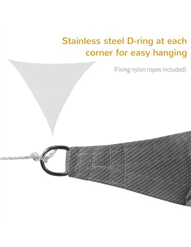 Outsunny 5x5m Triangle Sun Shade Sail Outdoor UV Protection HDPE Canopy w/ Steel Rings Ropes UV Block Outdoor Patio Shelter Grey