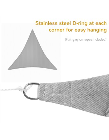 Outsunny 4x4m Triangle Sun Shade Sail, Outdoor UV Protection HDPE Canopy, Patio Deck Shelter with Steel Rings and Ropes, Grey