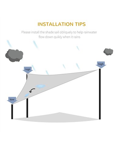 Outsunny 4x4m Triangle Sun Shade Sail, Outdoor UV Protection HDPE Canopy, Patio Deck Shelter with Steel Rings and Ropes, Grey