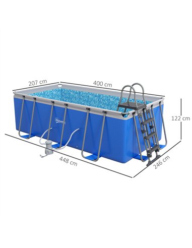 Outsunny 207 x 400cm Five-Person Above Ground Swimming Pool, with Ladder - Blue