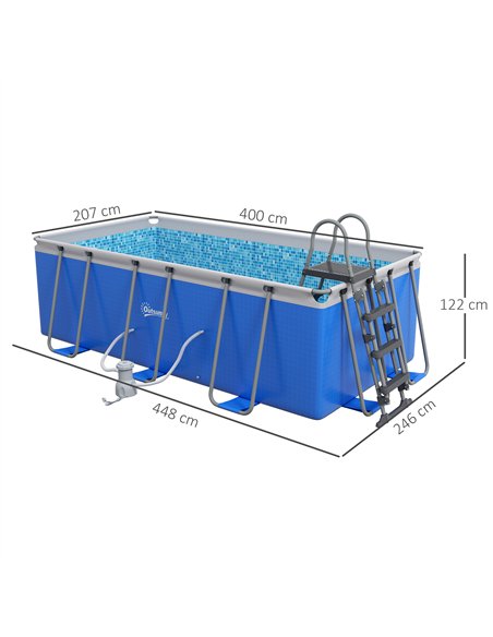Outsunny 207 x 400cm Five-Person Above Ground Swimming Pool, with Ladder - Blue - pic 157229 | FastDaddyshop