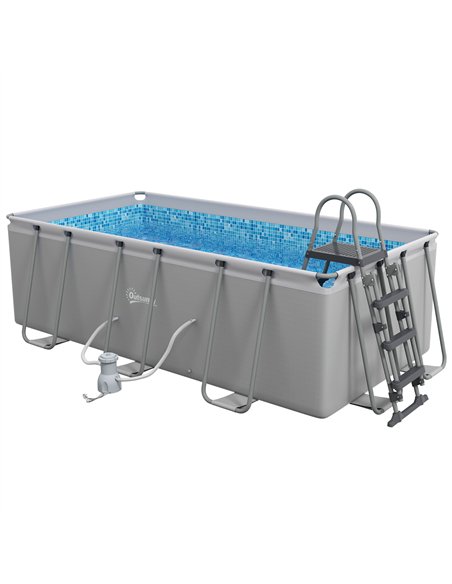 Outsunny Rectangle Steel Frame Swimming Pool with Ladder and Pump - Grey - pic 157236 | FastDaddyshop
