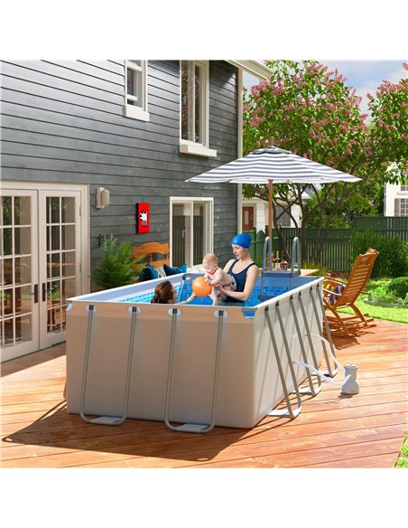 Outsunny Rectangle Steel Frame Swimming Pool with Ladder and Pump - Grey - pic 157237 | FastDaddyshop