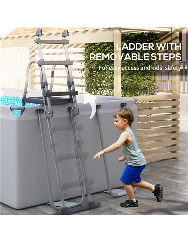 Outsunny Rectangle Steel Frame Swimming Pool with Ladder and Pump - Grey