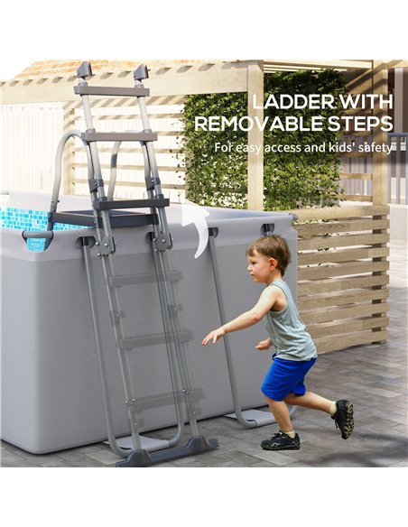 Outsunny Rectangle Steel Frame Swimming Pool with Ladder and Pump - Grey - pic 157239 | FastDaddyshop