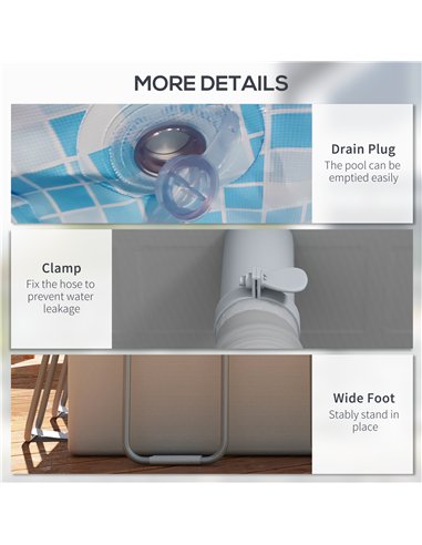 Outsunny Rectangle Steel Frame Swimming Pool with Ladder and Pump - Grey