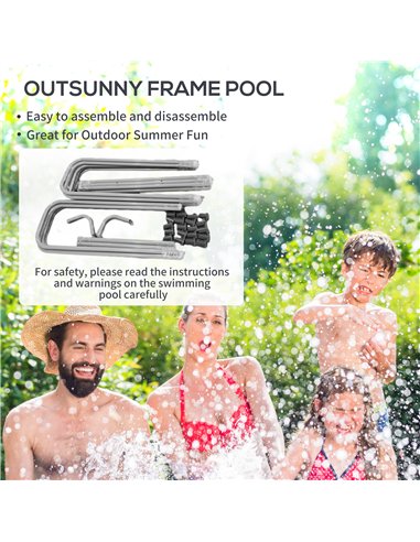 Outsunny Rectangle Steel Frame Swimming Pool with Ladder and Pump - Grey
