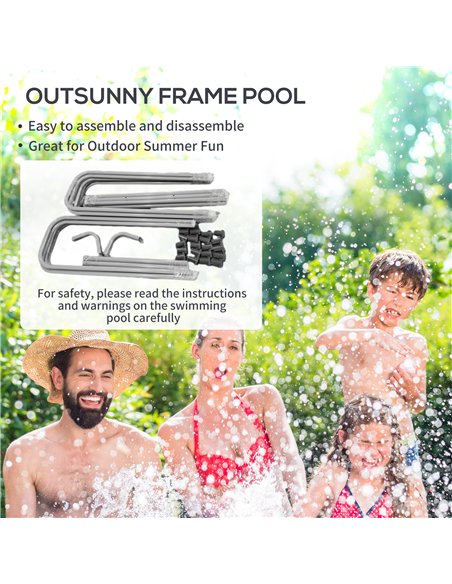 Outsunny Rectangle Steel Frame Swimming Pool with Ladder and Pump - Grey - pic 157243 | FastDaddyshop