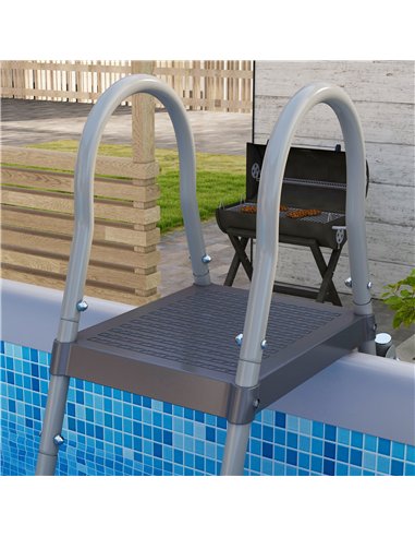 Outsunny Rectangle Steel Frame Swimming Pool with Ladder and Pump - Grey