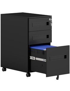 Vinsetto Metal Mobile File Cabinet with Wheels, Lockable 3 Drawer Filing Cabinet for A4, Legal, Letter, Compact Under Desk Stora