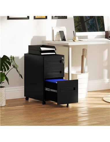 Vinsetto Metal Mobile File Cabinet with Wheels, Lockable 3 Drawer Filing Cabinet for A4, Legal, Letter, Compact Under Desk Stora