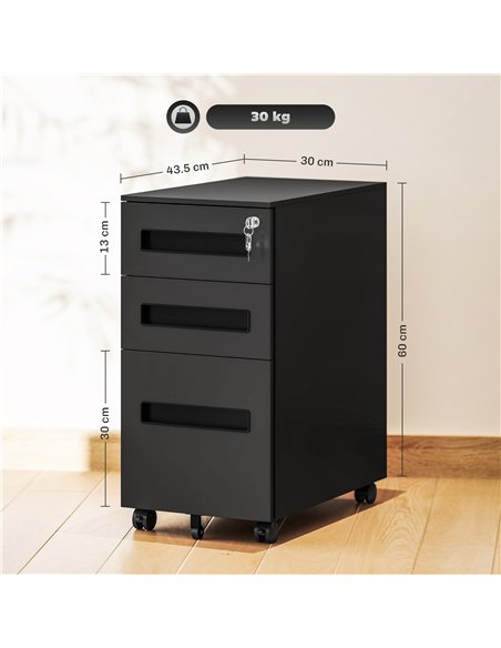 Vinsetto Metal Mobile File Cabinet with Wheels, Lockable 3 Drawer Filing Cabinet for A4, Legal, Letter, Compact Under Desk Stora - pic 157247 | FastDaddyshop