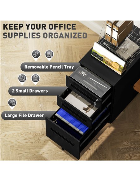 Vinsetto Metal Mobile File Cabinet with Wheels, Lockable 3 Drawer Filing Cabinet for A4, Legal, Letter, Compact Under Desk Stora - pic 157248 | FastDaddyshop