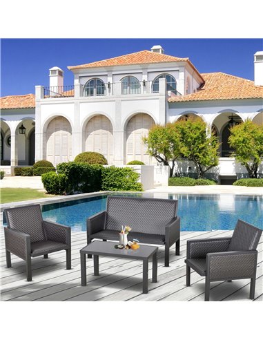 Outsunny 4-Seater Aluminum PE Rattan Wicker Sofa Set Outdoor Conservatory Furniture Lawn Patio Coffee Table, Deep Grey