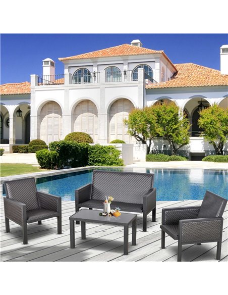 Outsunny 4-Seater Aluminum PE Rattan Wicker Sofa Set Outdoor Conservatory Furniture Lawn Patio Coffee Table, Deep Grey - pic 15725 | FastDaddyshop