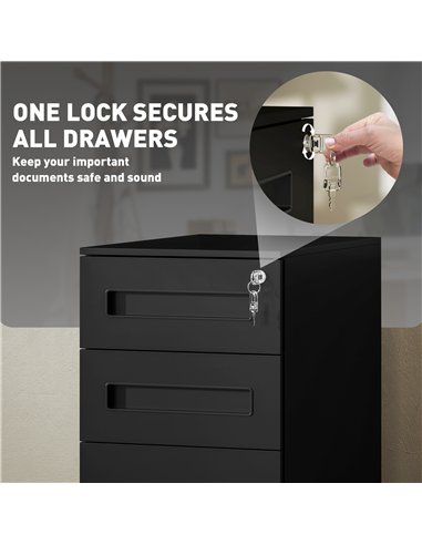 Vinsetto Metal Mobile File Cabinet with Wheels, Lockable 3 Drawer Filing Cabinet for A4, Legal, Letter, Compact Under Desk Stora