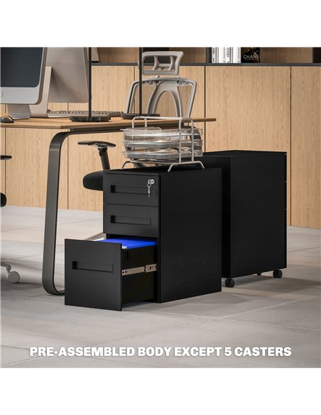 Vinsetto Metal Mobile File Cabinet with Wheels, Lockable 3 Drawer Filing Cabinet for A4, Legal, Letter, Compact Under Desk Stora - pic 157252 | FastDaddyshop