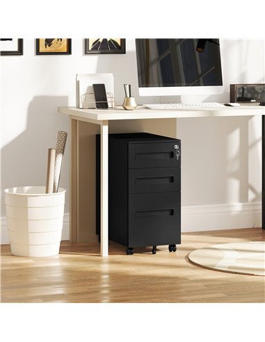 Vinsetto Metal Mobile File Cabinet with Wheels, Lockable 3 Drawer Filing Cabinet for A4, Legal, Letter, Compact Under Desk Stora