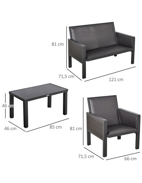 Outsunny 4-Seater Aluminum PE Rattan Wicker Sofa Set Outdoor Conservatory Furniture Lawn Patio Coffee Table, Deep Grey - pic 15726 | FastDaddyshop