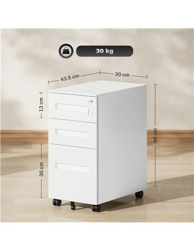 Vinsetto Metal Mobile File Cabinet with Wheels, Lockable 3 Drawer Filing Cabinet for A4, Legal, Letter, Compact Under Desk Stora