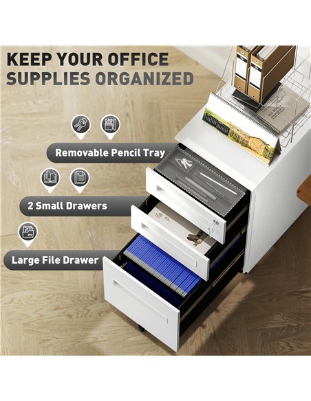 Vinsetto Metal Mobile File Cabinet with Wheels, Lockable 3 Drawer Filing Cabinet for A4, Legal, Letter, Compact Under Desk Stora - pic 157266 | FastDaddyshop