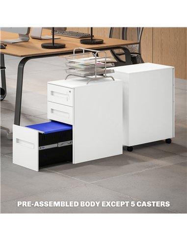 Vinsetto Metal Mobile File Cabinet with Wheels, Lockable 3 Drawer Filing Cabinet for A4, Legal, Letter, Compact Under Desk Stora