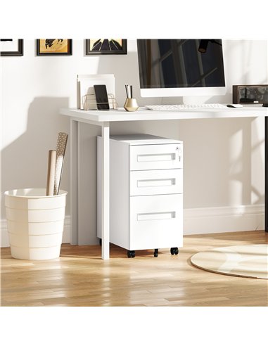 Vinsetto Metal Mobile File Cabinet with Wheels, Lockable 3 Drawer Filing Cabinet for A4, Legal, Letter, Compact Under Desk Stora