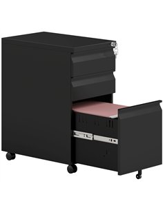 Vinsetto 3-Drawer Steel Filing Cabinet with Lock and Wheels - Black