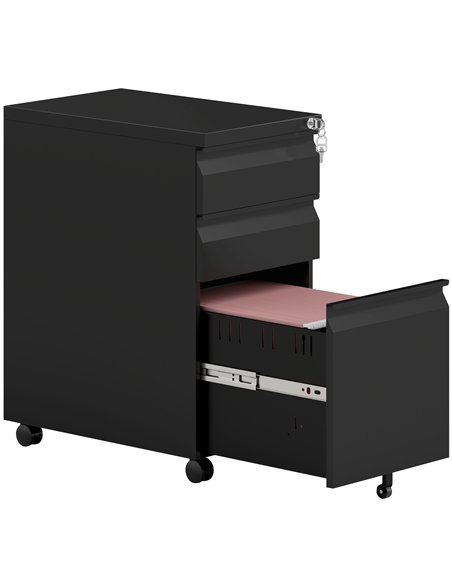 Vinsetto 3-Drawer Steel Filing Cabinet with Lock and Wheels - Black - pic 157272 | FastDaddyshop