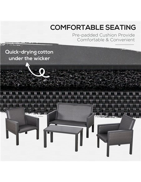 Outsunny 4-Seater Aluminum PE Rattan Wicker Sofa Set Outdoor Conservatory Furniture Lawn Patio Coffee Table, Deep Grey - pic 15728 | FastDaddyshop