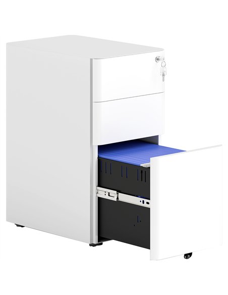 Vinsetto 3-Drawer Steel Filing Cabinet with Lock - White - pic 157281 | FastDaddyshop