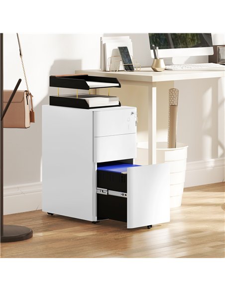 Vinsetto 3-Drawer Steel Filing Cabinet with Lock - White - pic 157282 | FastDaddyshop