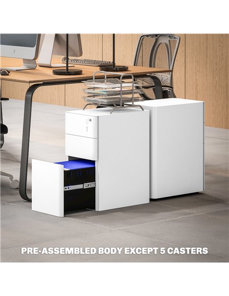 Vinsetto 3-Drawer Steel Filing Cabinet with Lock - White - pic 157288 | FastDaddyshop