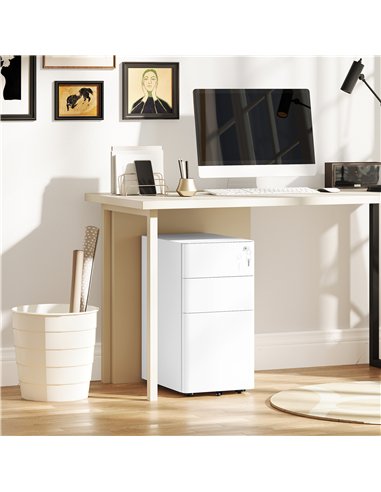Vinsetto 3-Drawer Steel Filing Cabinet with Lock - White
