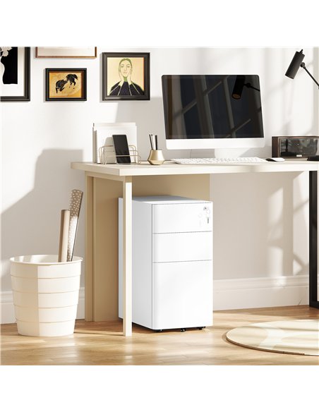 Vinsetto 3-Drawer Steel Filing Cabinet with Lock - White - pic 157289 | FastDaddyshop