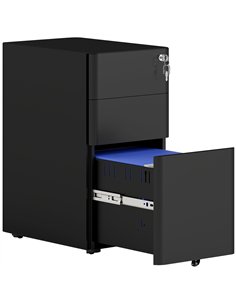 Vinsetto 3-Drawer Steel Filing Cabinet with Lock - Black