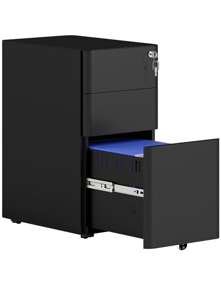 Vinsetto 3-Drawer Steel Filing Cabinet with Lock - Black - pic 157290 | FastDaddyshop