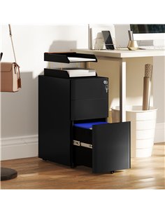 Vinsetto 3-Drawer Steel Filing Cabinet with Lock - Black 2