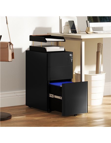 Vinsetto 3-Drawer Steel Filing Cabinet with Lock - Black - pic 157291 | FastDaddyshop